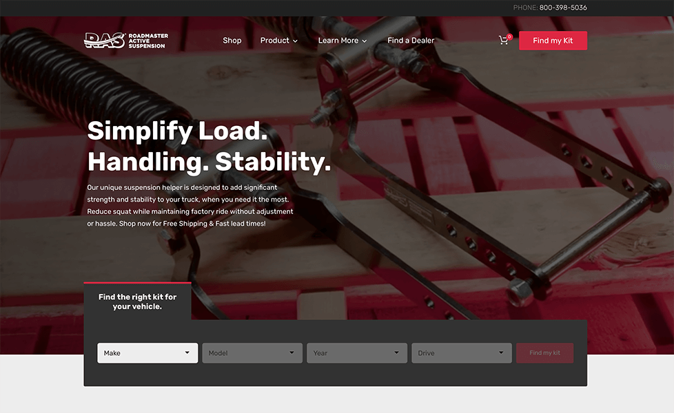 roadmaster homepage design Shopify